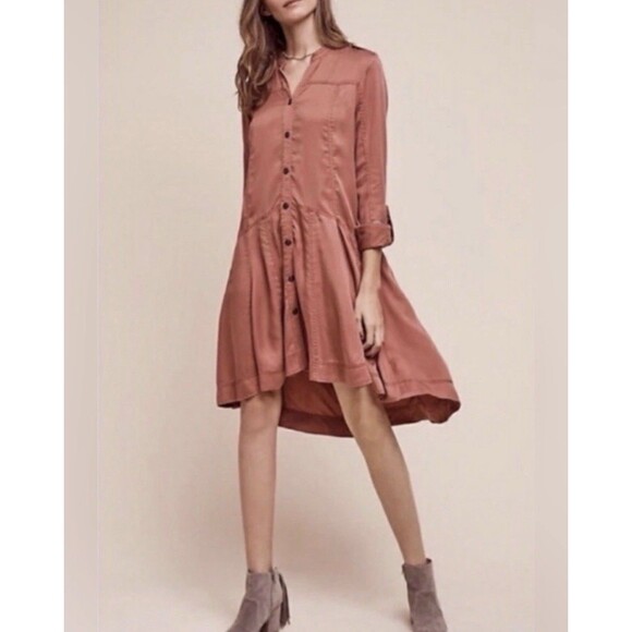 Anthropologie Dresses & Skirts - Anthropologie Holding Horses Mariona Lyocell Shirt Dress 6 Mauve Utility Hi-Lo